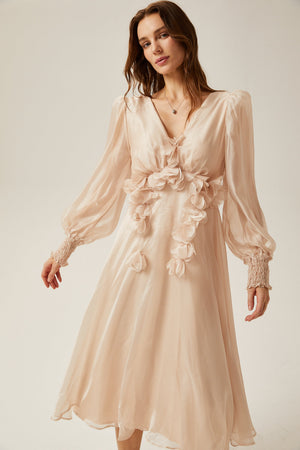 Aurohaya Lucie faux-floral embellished midi dress