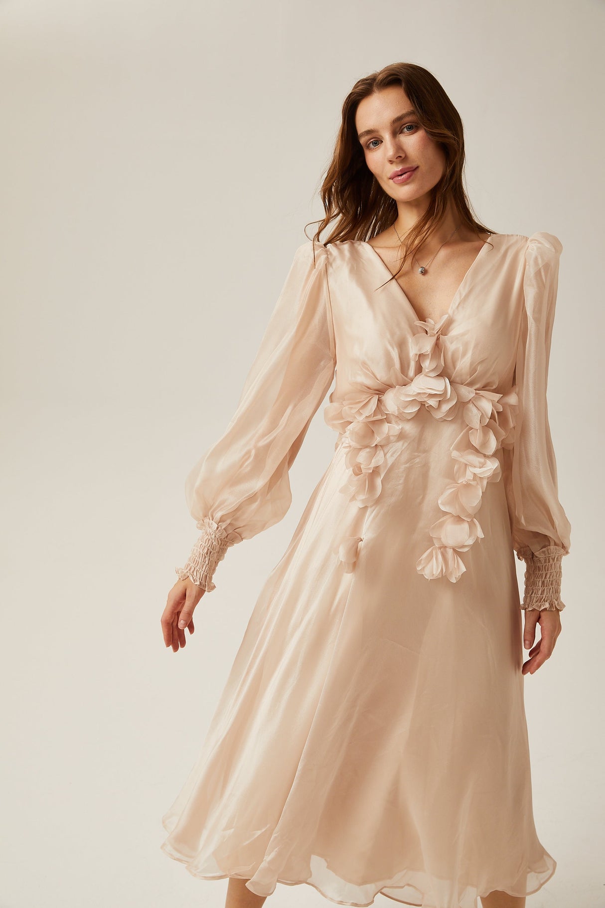 Aurohaya Lucie faux-floral embellished midi dress