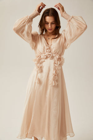 Aurohaya Lucie faux-floral embellished midi dress