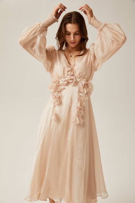 Aurohaya Lucie faux-floral embellished midi dress