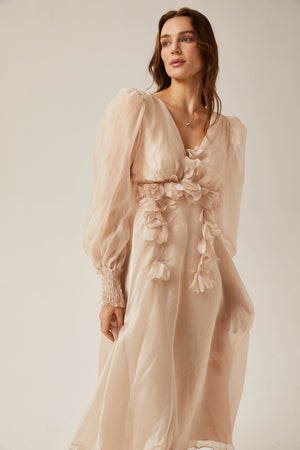 Aurohaya Lucie faux-floral embellished midi dress