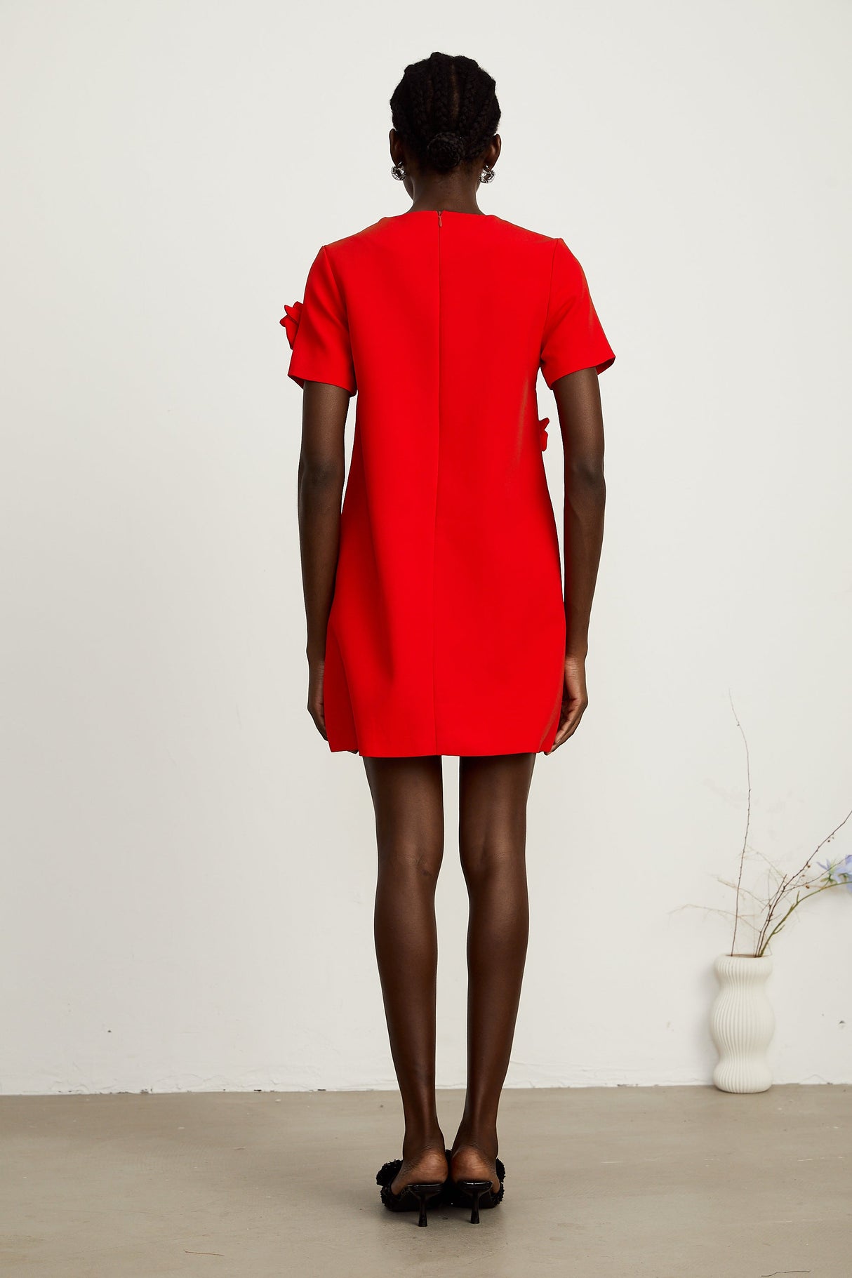 Aurohaya Calista red floral-detail short-sleeve mini dress