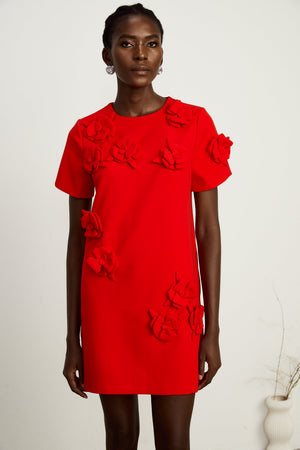 Aurohaya Calista red floral-detail short-sleeve mini dress