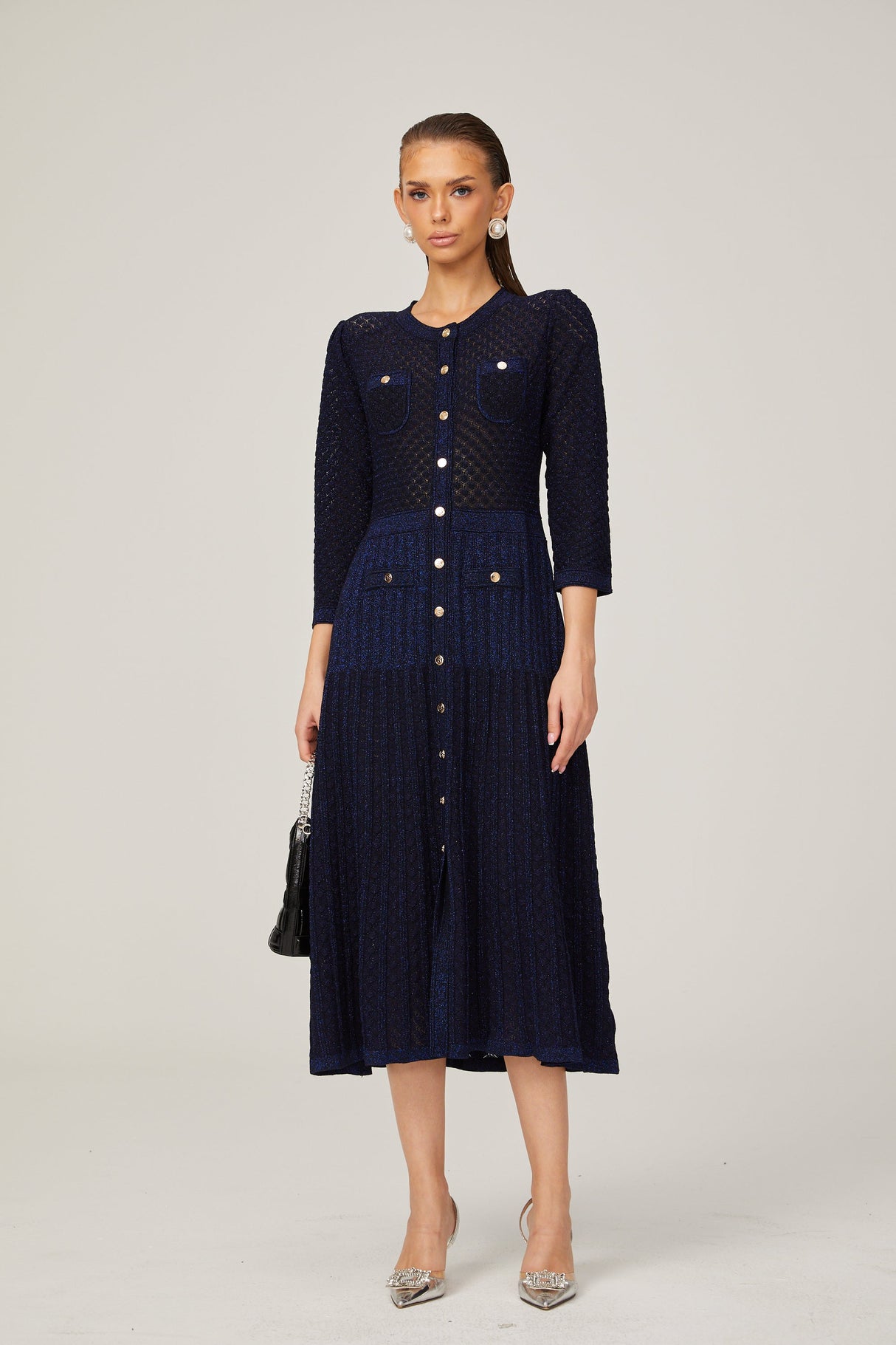 Aurohaya Élodie knitted long-sleeve midi dress in Blue