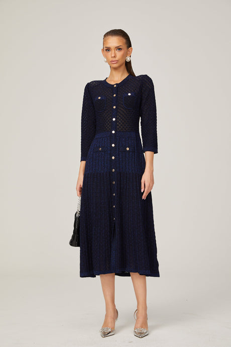 Aurohaya Élodie knitted long-sleeve midi dress in Blue