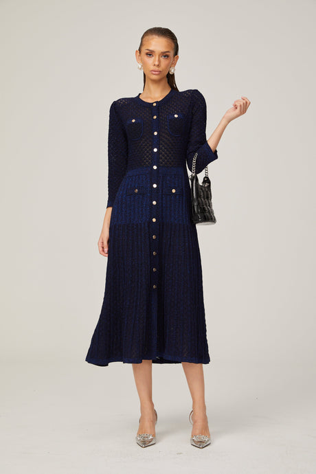 Aurohaya Élodie knitted long-sleeve midi dress in Blue