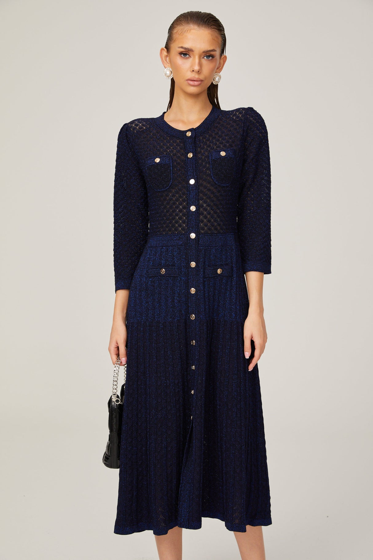 Aurohaya Élodie knitted long-sleeve midi dress in Blue