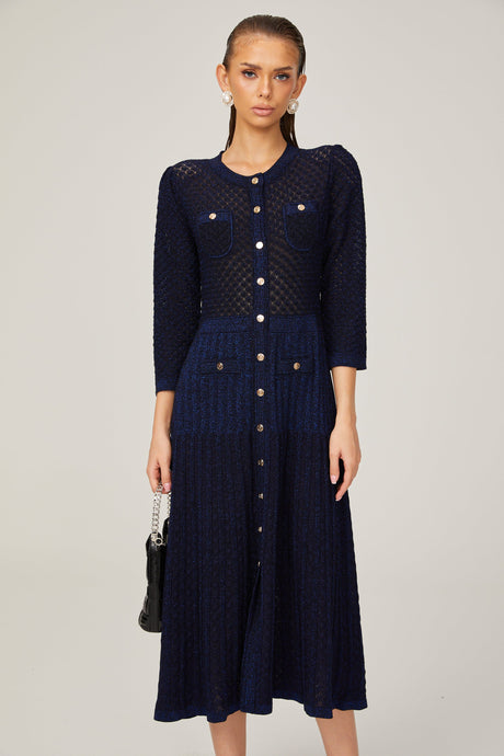 Aurohaya Élodie knitted long-sleeve midi dress in Blue