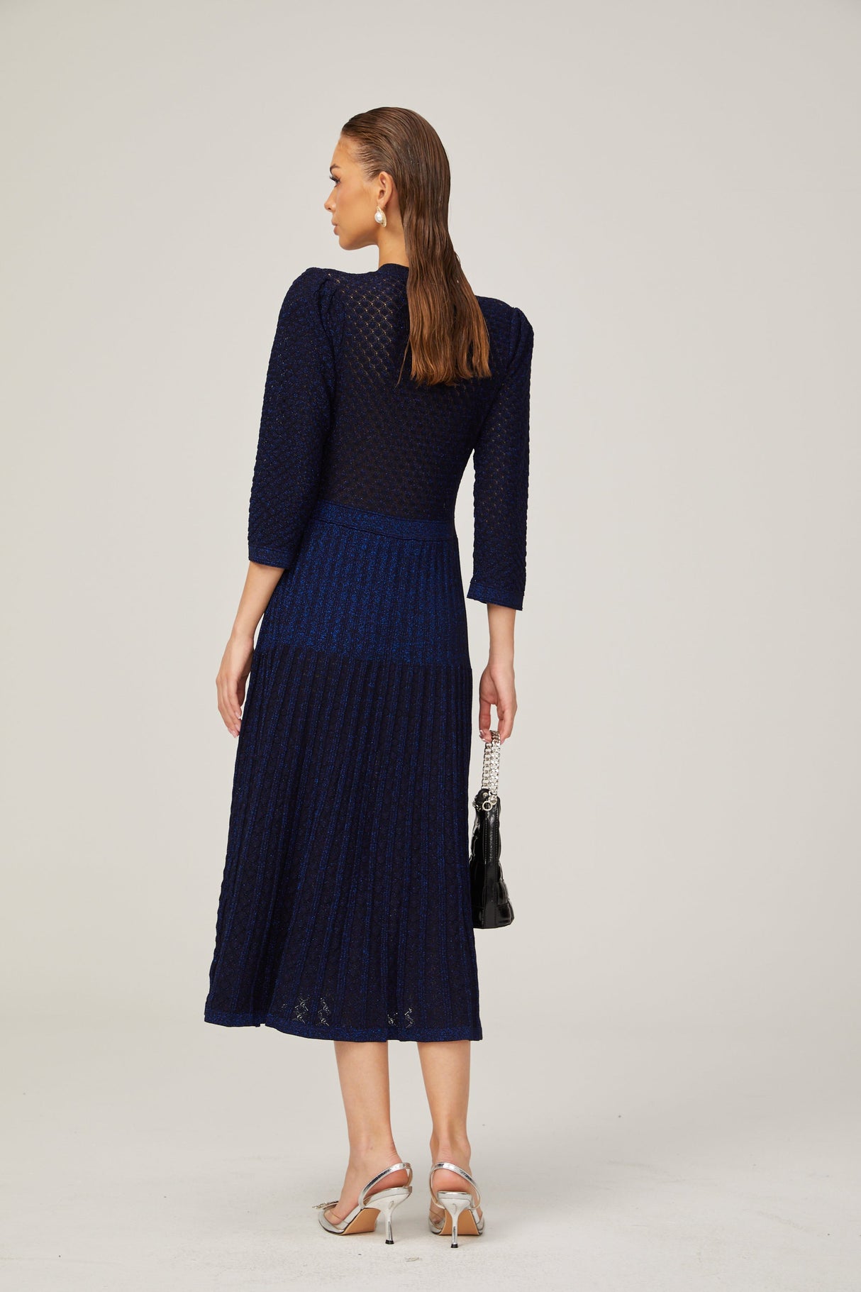 Aurohaya Élodie knitted long-sleeve midi dress in Blue