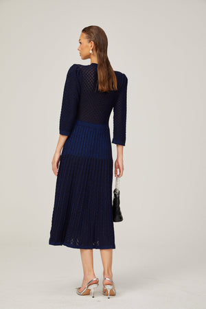 Aurohaya Élodie knitted long-sleeve midi dress in Blue