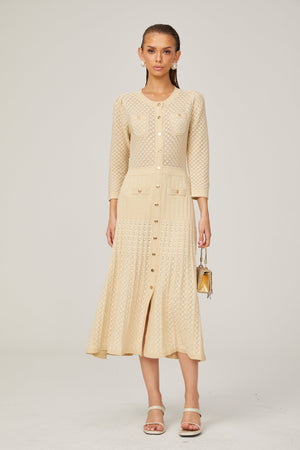 Aurohaya Élodie knitted long-sleeve midi dress in Neutrals