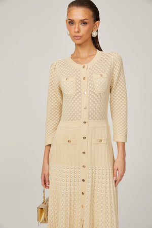 Aurohaya Élodie knitted long-sleeve midi dress in Neutrals