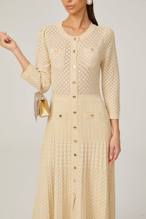 Aurohaya Élodie knitted long-sleeve midi dress in Neutrals