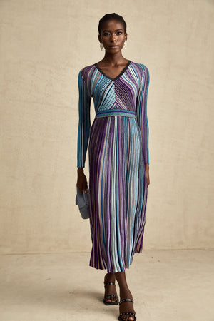 Aurohaya Mathilde metallic pleated midi dress in Blue