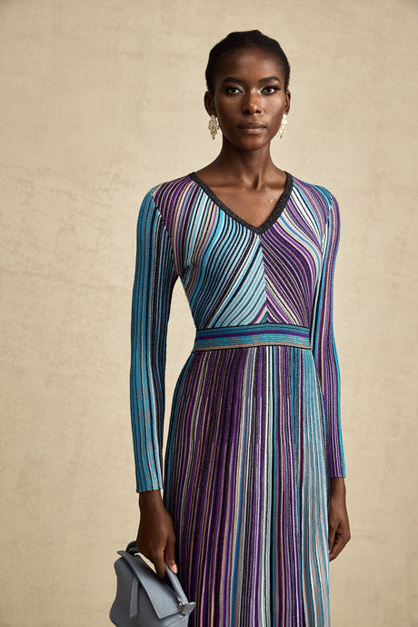 Aurohaya Mathilde metallic pleated midi dress in Blue