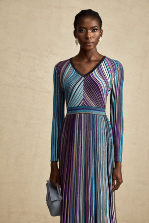 Aurohaya Mathilde metallic pleated midi dress in Blue