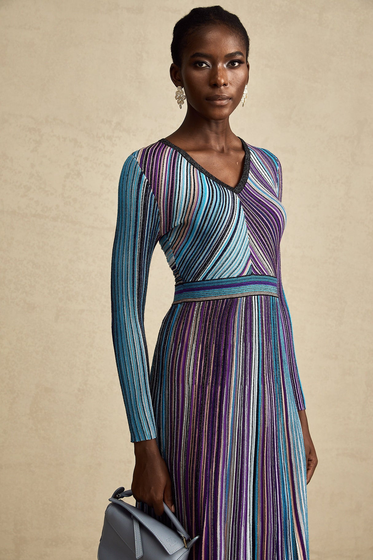 Aurohaya Mathilde metallic pleated midi dress in Blue