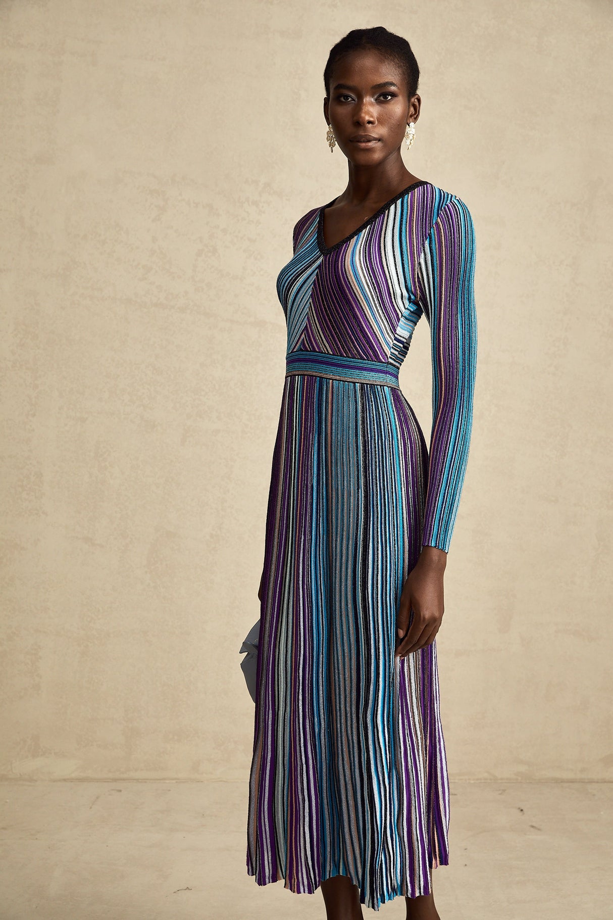 Aurohaya Mathilde metallic pleated midi dress in Blue