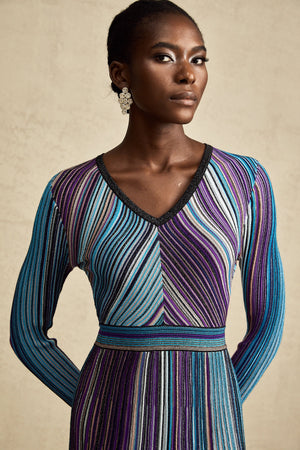 Aurohaya Mathilde metallic pleated midi dress in Blue