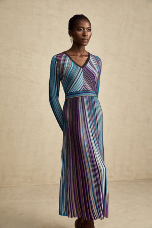 Aurohaya Mathilde metallic pleated midi dress in Blue