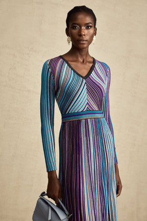 Aurohaya Mathilde metallic pleated midi dress in Blue