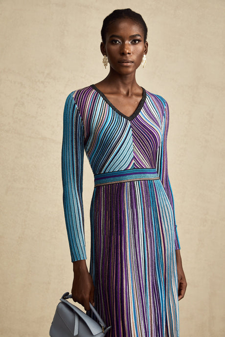 Aurohaya Mathilde metallic pleated midi dress in Blue