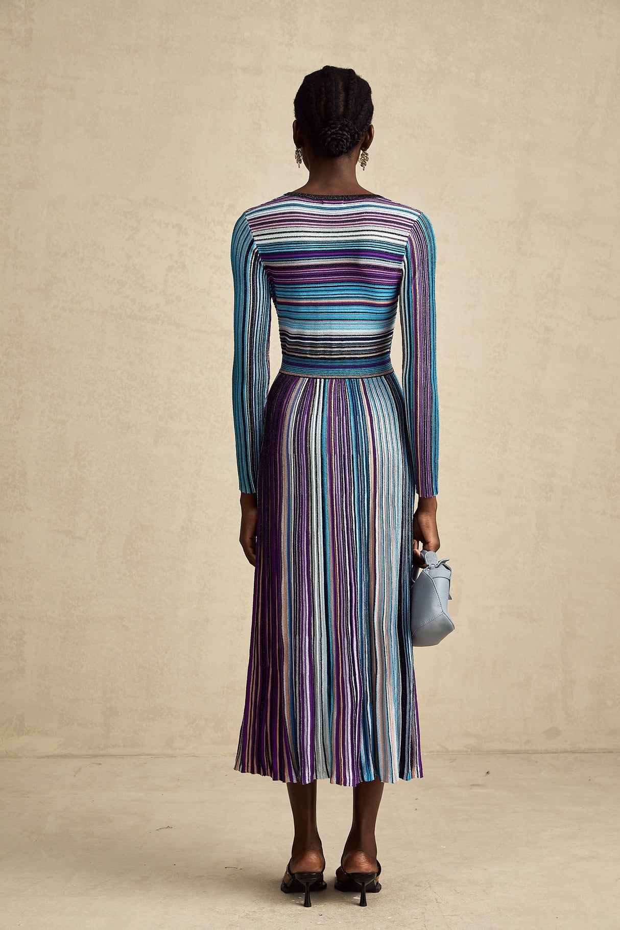 Aurohaya Mathilde metallic pleated midi dress in Blue