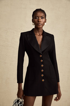 Aurohaya Aurore black single-breasted blazer dress