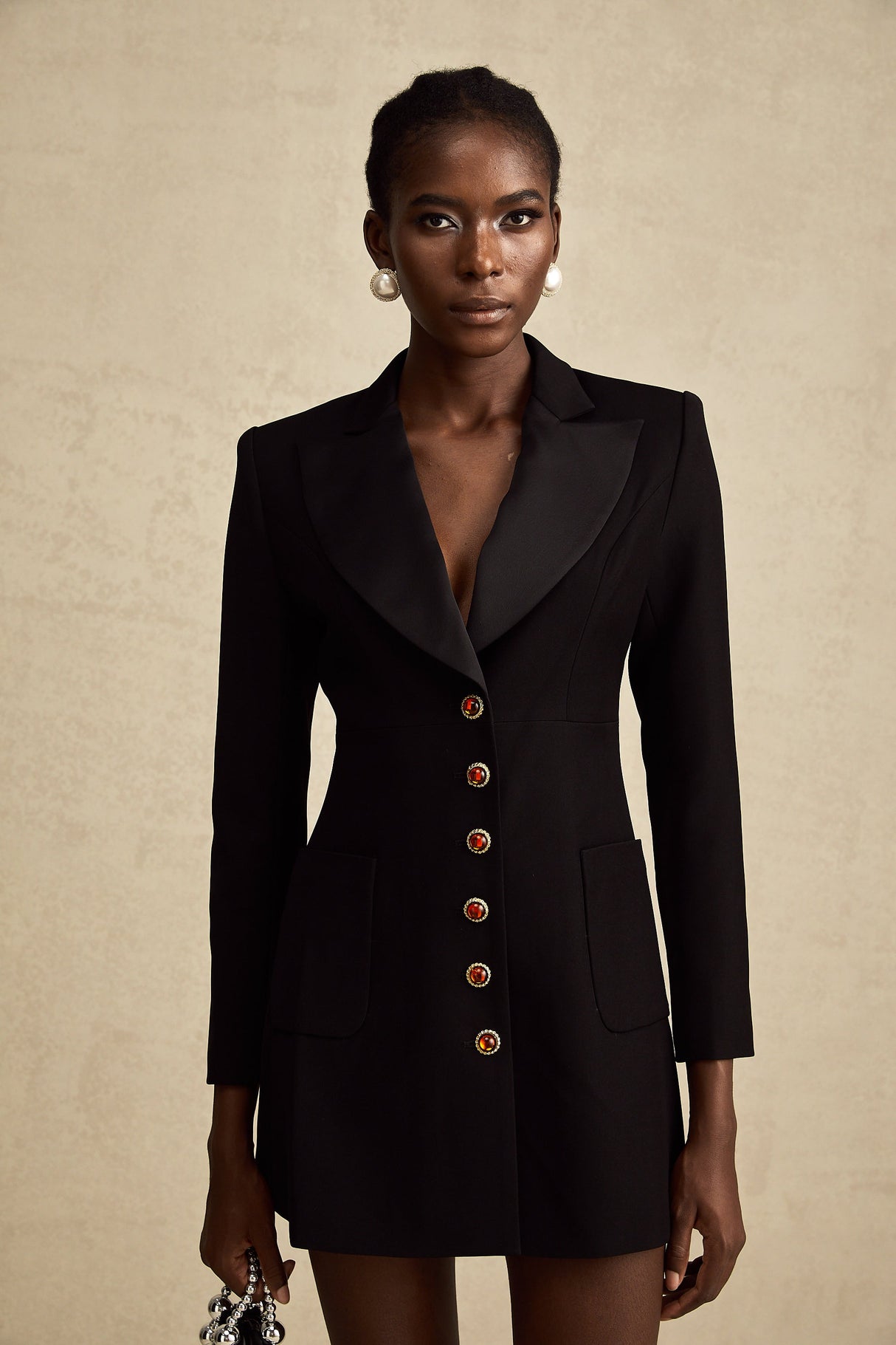 Aurohaya Aurore black single-breasted blazer dress