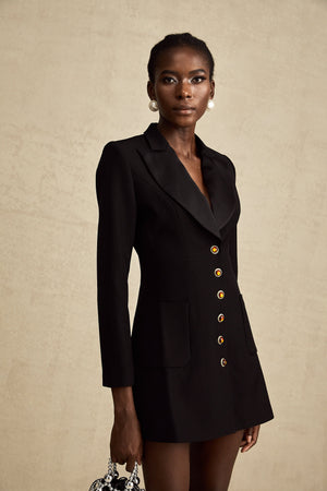 Aurohaya Aurore black single-breasted blazer dress