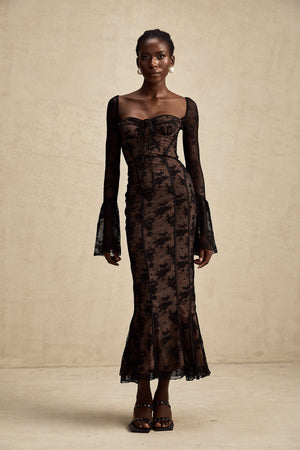 Charisme Lace Corset Bodycon Midi Dress Black