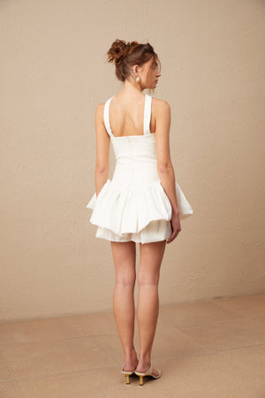 Aurohaya Aurélie white halterneck ruffled mini dress