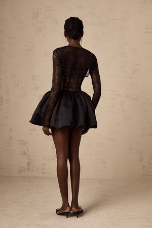 Aurohaya Louise black floral-lace vest & dress matching set