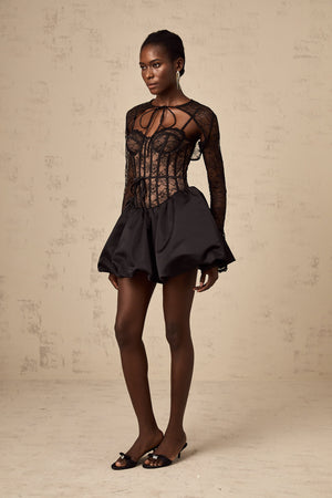 Aurohaya Louise black floral-lace vest & dress matching set