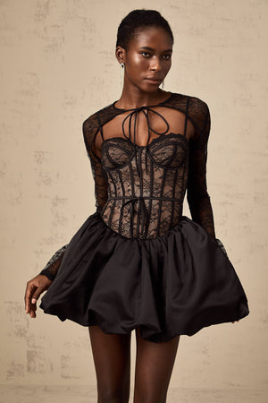 Aurohaya Louise black floral-lace vest & dress matching set