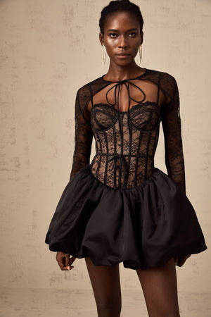 Aurohaya Louise black floral-lace vest & dress matching set