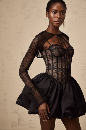 Aurohaya Louise black floral-lace vest & dress matching set