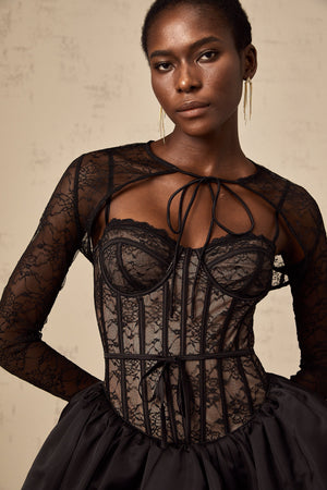Aurohaya Louise black floral-lace vest & dress matching set