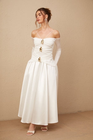 Aurohaya Nadine off-shoulder panelled maxi dress in White