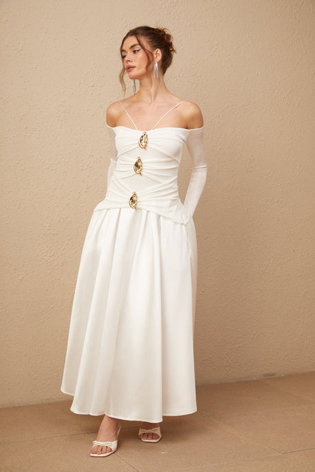 Aurohaya Nadine off-shoulder panelled maxi dress in White