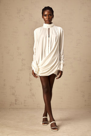 Aurohaya Maeva faux-flower ruched mini dress in White