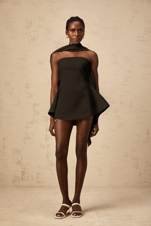 Aurohaya Danaé ribbon-design flared mini dress in Black