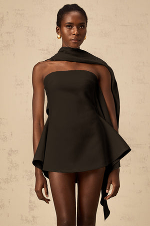 Aurohaya Danaé ribbon-design flared mini dress in Black