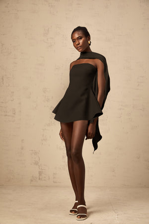 Aurohaya Danaé ribbon-design flared mini dress in Black