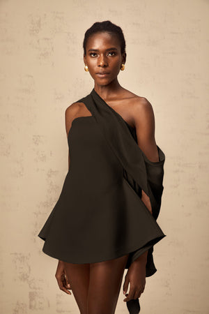 Aurohaya Danaé ribbon-design flared mini dress in Black