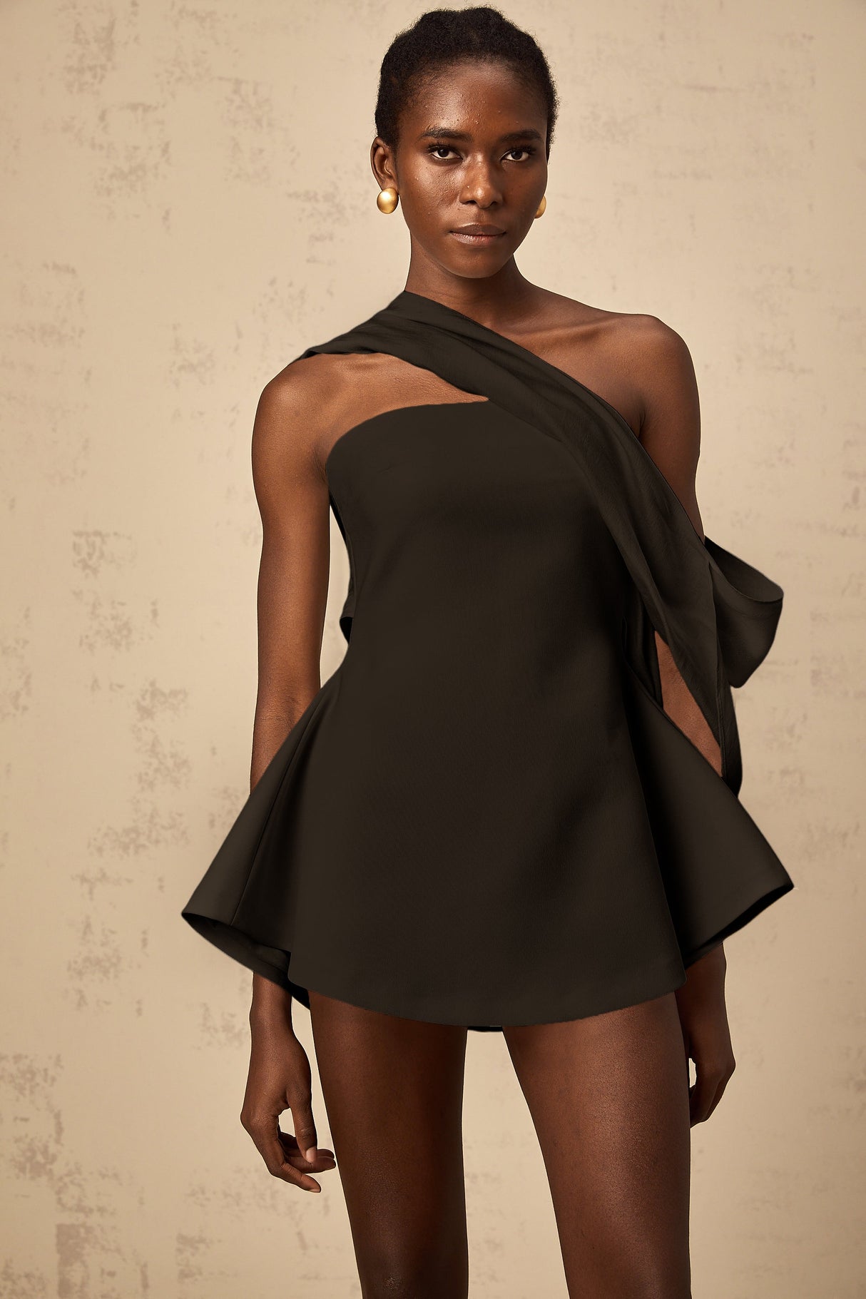 Aurohaya Danaé ribbon-design flared mini dress in Black