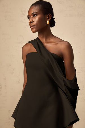 Aurohaya Danaé ribbon-design flared mini dress in Black