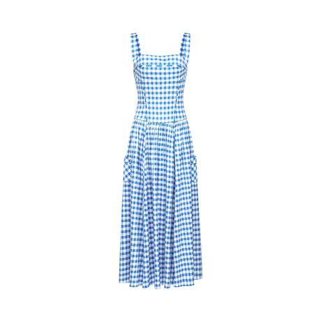 Aurohaya Diane blue gingham midi dress