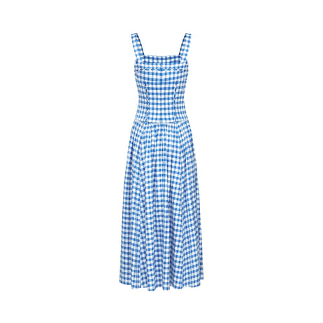Aurohaya Diane blue gingham midi dress