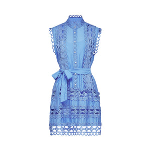 Aurohaya Mireille Blue Cut-out Belted Mini Dress